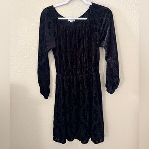 LOFT Black Textured Long Sleeve Dress